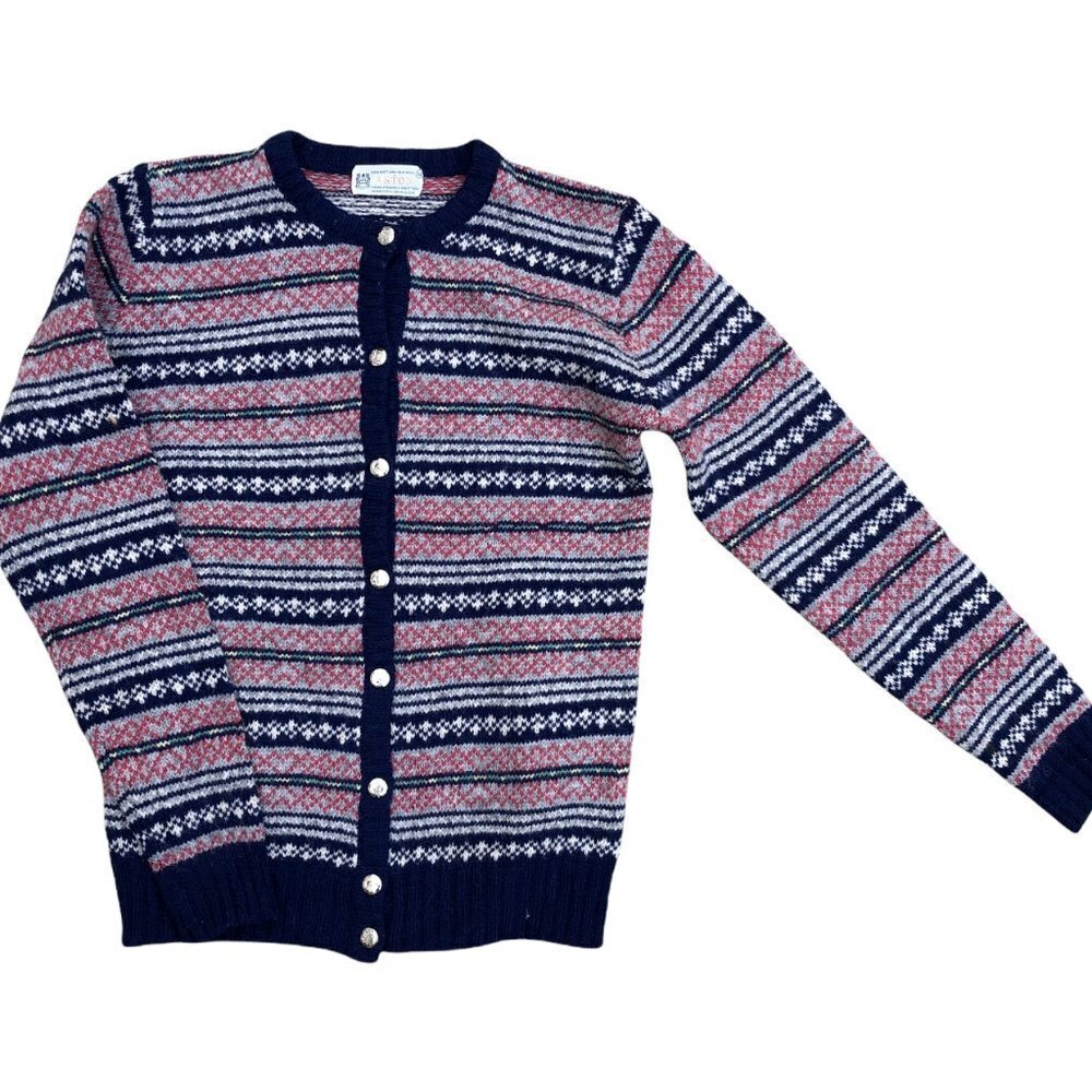 ASTON Women's VTG 1950s Shetland New Wool Fair Isle Knit Cardigan Sweater 36‌‌‌